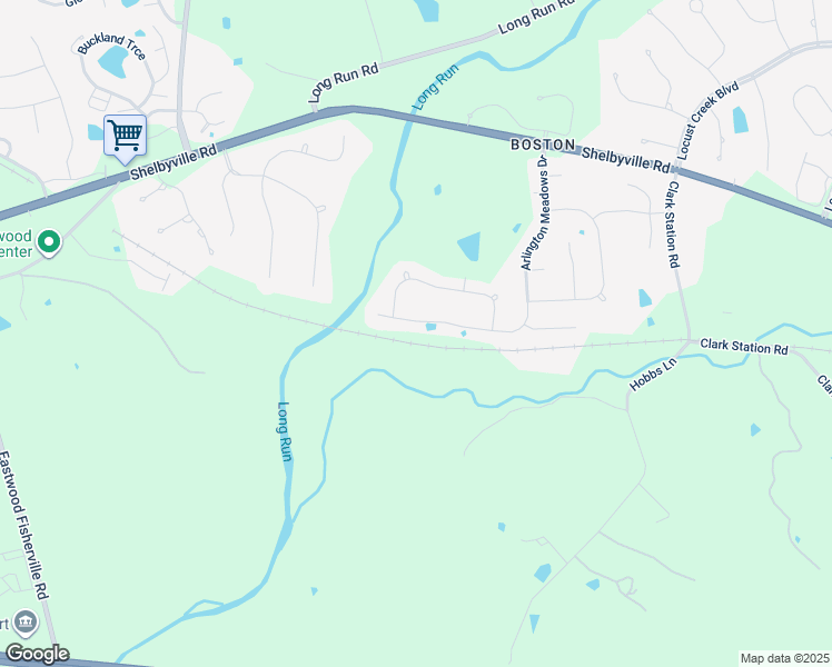 map of restaurants, bars, coffee shops, grocery stores, and more near 427 Arlington Meadows Dr in Louisville