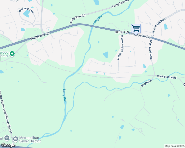 map of restaurants, bars, coffee shops, grocery stores, and more near 427 Arlington Meadows Drive in Louisville