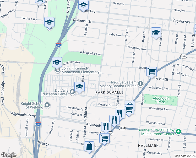 map of restaurants, bars, coffee shops, grocery stores, and more near 1554 Louis Coleman Junior Drive in Louisville