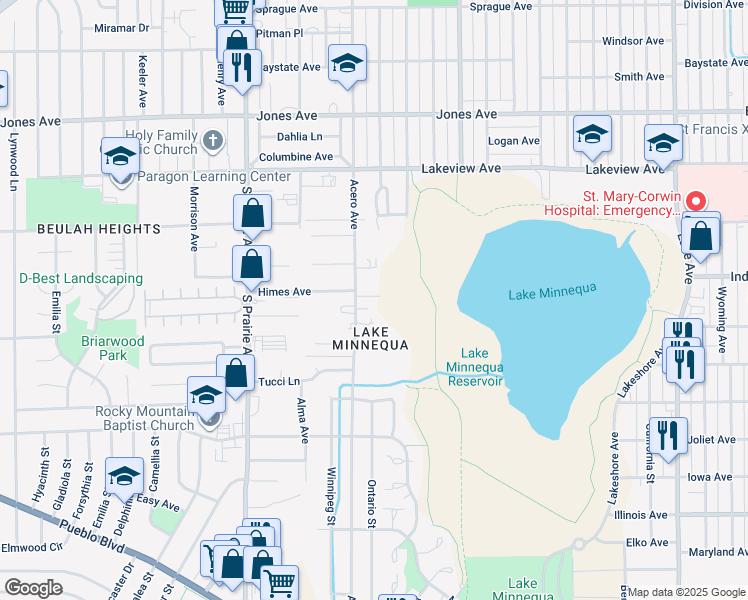 map of restaurants, bars, coffee shops, grocery stores, and more near 2318 Cameron Street in Pueblo