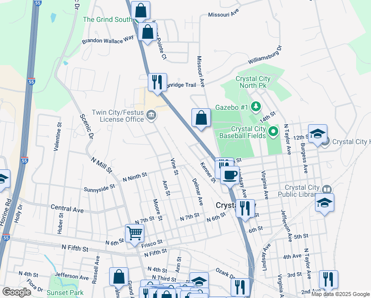 map of restaurants, bars, coffee shops, grocery stores, and more near 1219 Kenner Street in Crystal City