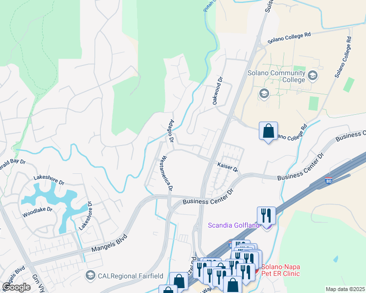 map of restaurants, bars, coffee shops, grocery stores, and more near 4603 Turnstone Way in Fairfield