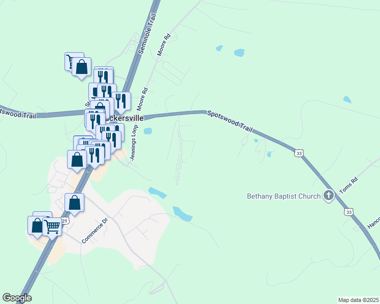 map of restaurants, bars, coffee shops, grocery stores, and more near 112 Daniels Park Circle in Ruckersville