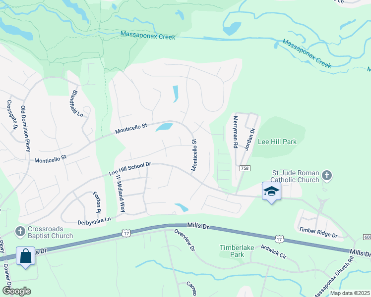 map of restaurants, bars, coffee shops, grocery stores, and more near 4002 Mossy Bank Lane in Fredericksburg