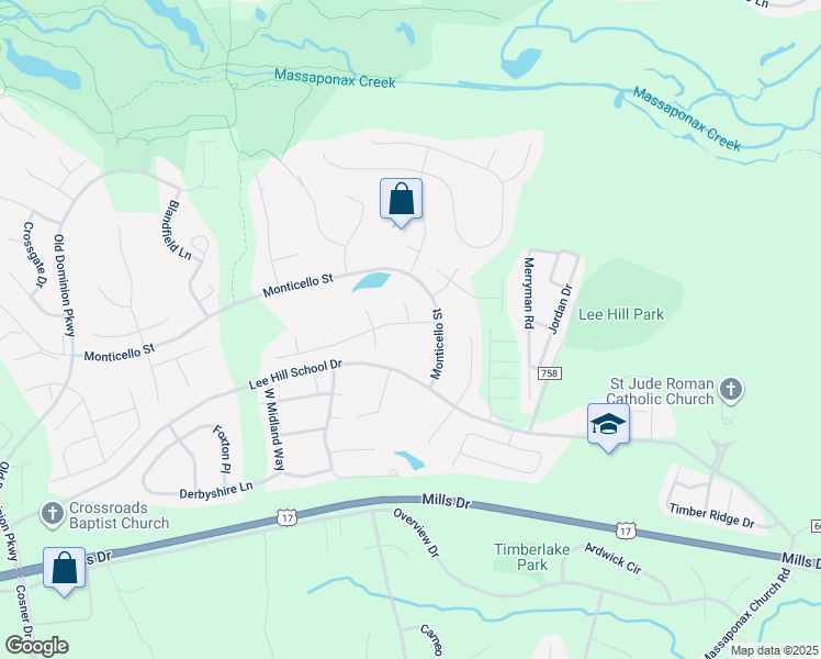 map of restaurants, bars, coffee shops, grocery stores, and more near 4004 Mossy Bank Lane in Fredericksburg