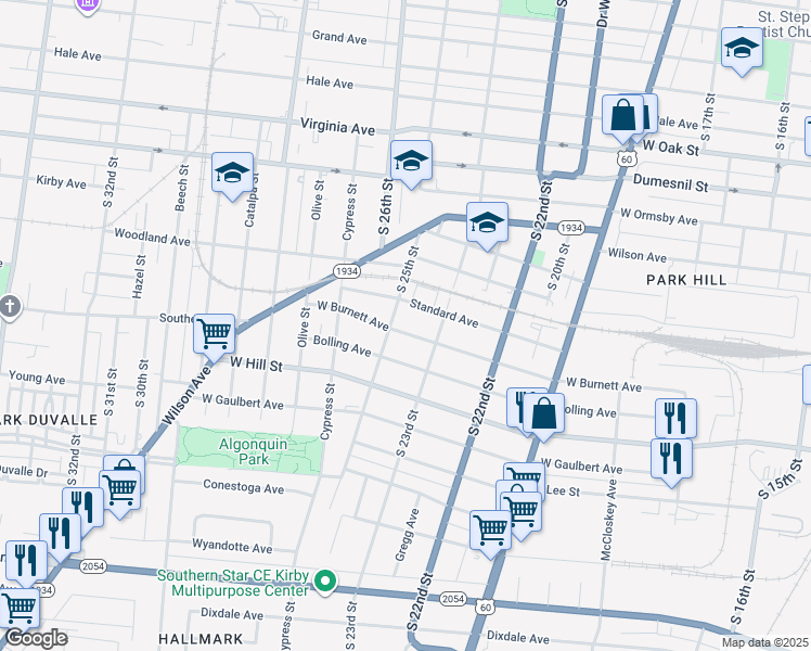 map of restaurants, bars, coffee shops, grocery stores, and more near 2327 West Burnett Avenue in Louisville
