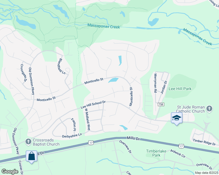 map of restaurants, bars, coffee shops, grocery stores, and more near 10104 Terrace Court in Fredericksburg
