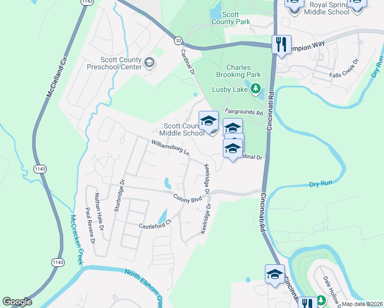 map of restaurants, bars, coffee shops, grocery stores, and more near 168 Williamsburg Lane in Georgetown