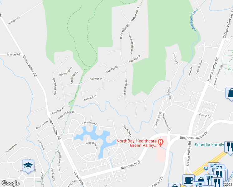 map of restaurants, bars, coffee shops, grocery stores, and more near 5319 Iron Stone Court in Fairfield