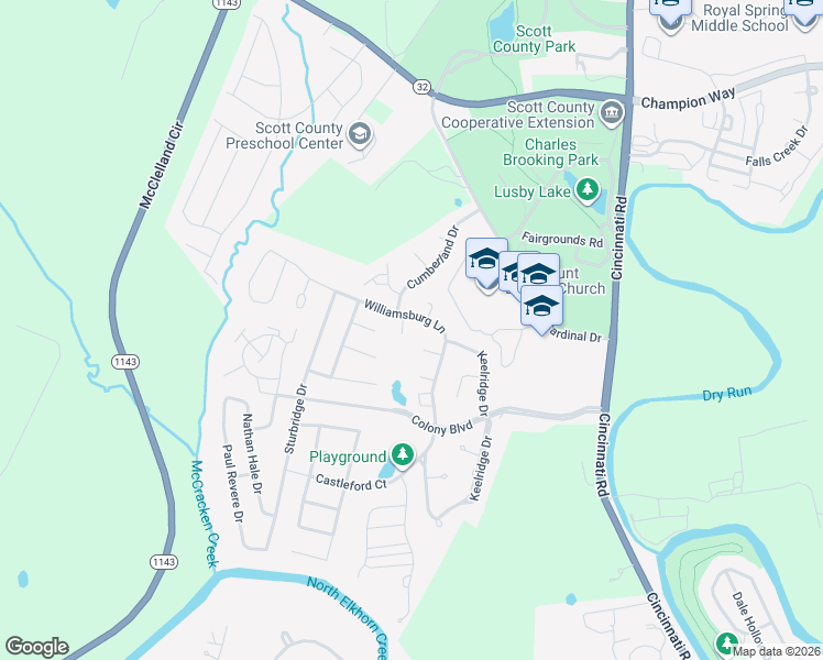 map of restaurants, bars, coffee shops, grocery stores, and more near 187 Williamsburg Lane in Georgetown