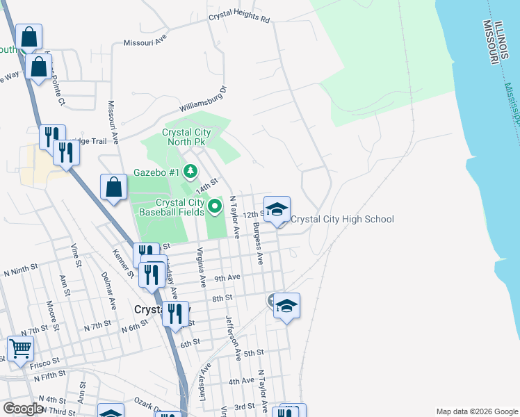map of restaurants, bars, coffee shops, grocery stores, and more near 109 12th Street in Crystal City