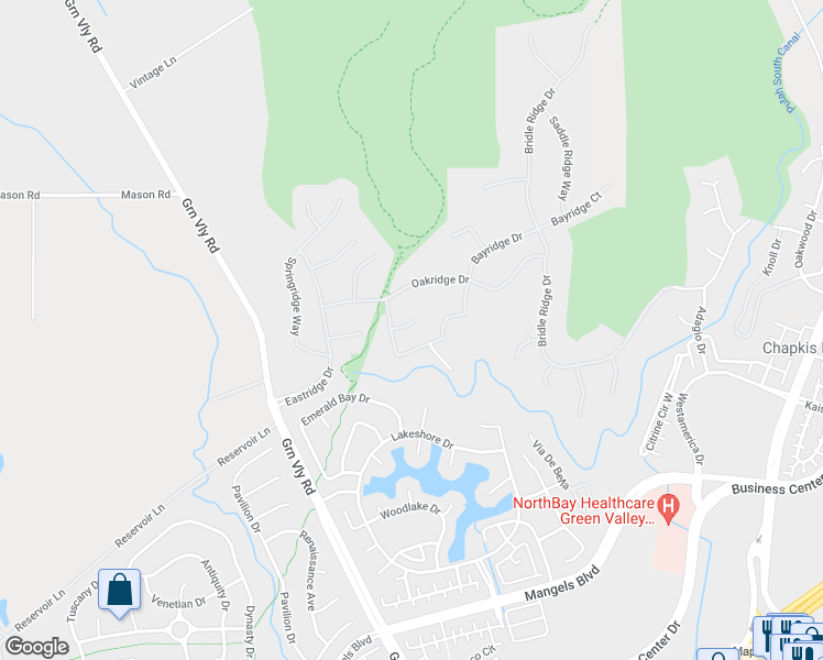 map of restaurants, bars, coffee shops, grocery stores, and more near 5245 Deer Ridge Court in Fairfield