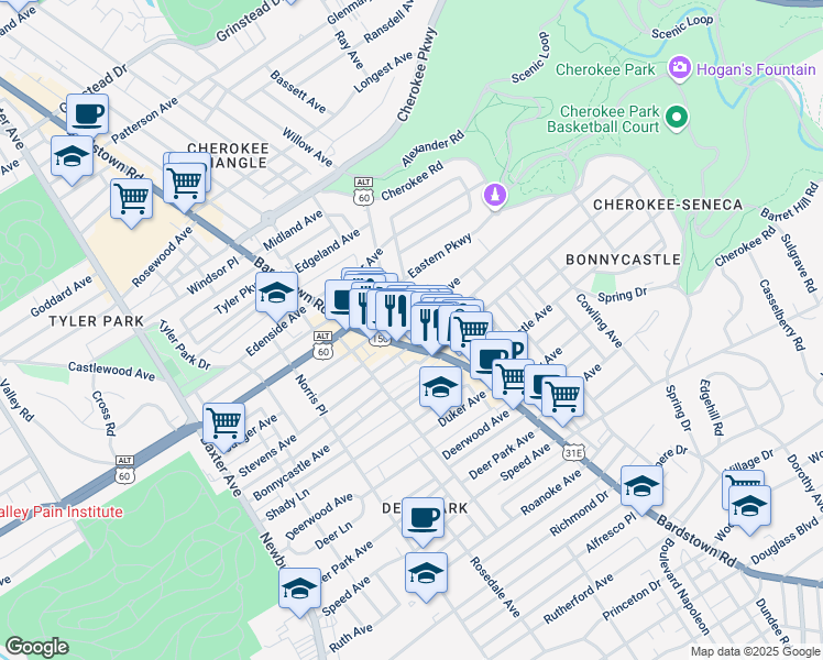 map of restaurants, bars, coffee shops, grocery stores, and more near 2016 Sherwood Avenue in Louisville