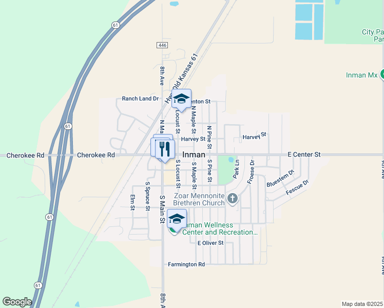 map of restaurants, bars, coffee shops, grocery stores, and more near in Inman