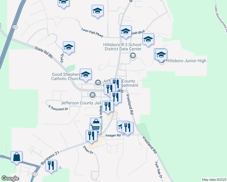 map of restaurants, bars, coffee shops, grocery stores, and more near in Hillsboro