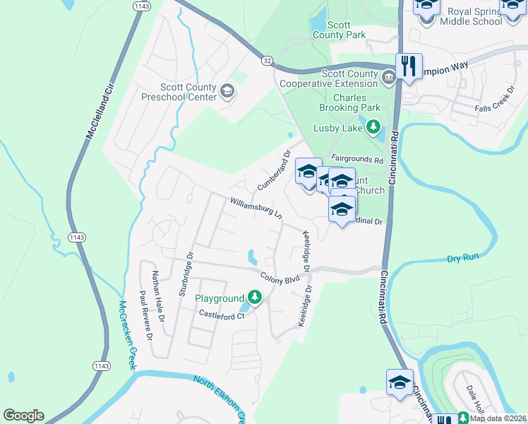 map of restaurants, bars, coffee shops, grocery stores, and more near 187 Williamsburg Lane in Georgetown