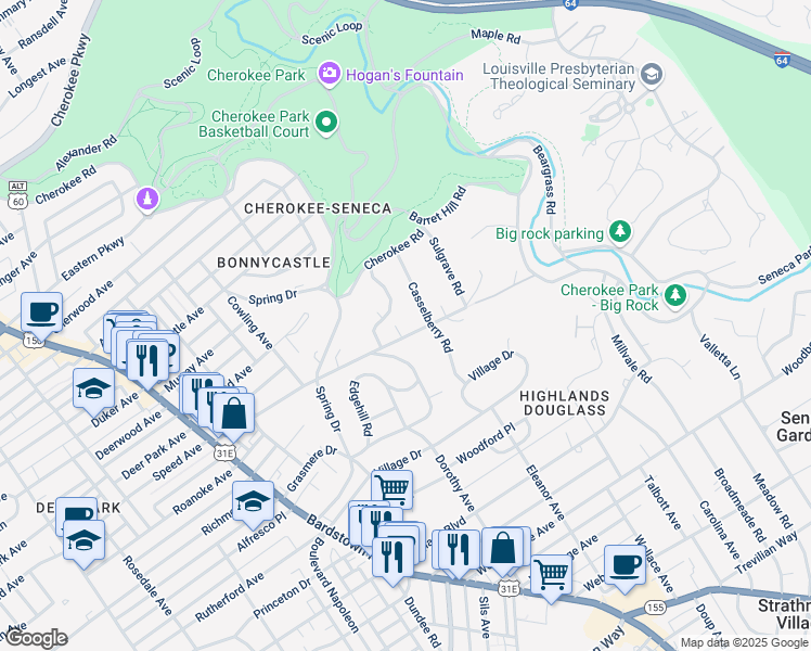 map of restaurants, bars, coffee shops, grocery stores, and more near 2315 Speed Avenue in Louisville