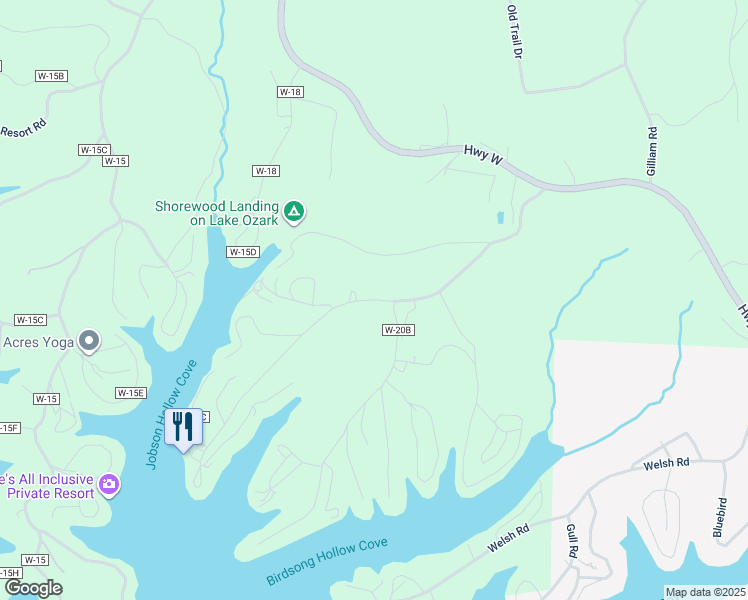 map of restaurants, bars, coffee shops, grocery stores, and more near Village Marina Rd in Eldon