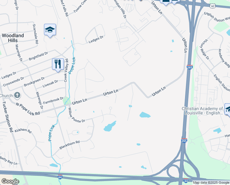 map of restaurants, bars, coffee shops, grocery stores, and more near 12910 Urton Lane in Louisville