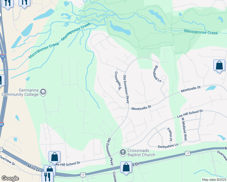 map of restaurants, bars, coffee shops, grocery stores, and more near 10112 Fullerton Court in Fredericksburg