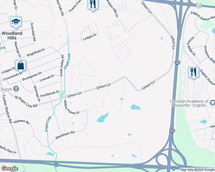 map of restaurants, bars, coffee shops, grocery stores, and more near 12910 Urton Lane in Louisville