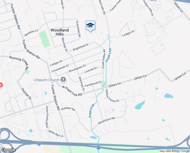 map of restaurants, bars, coffee shops, grocery stores, and more near 12523 Farmbrook Drive in Louisville