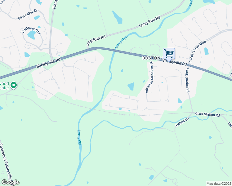 map of restaurants, bars, coffee shops, grocery stores, and more near 17820 Birch Bend Circle in Louisville