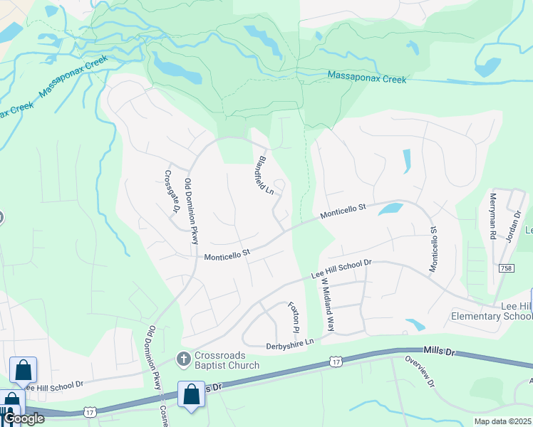 map of restaurants, bars, coffee shops, grocery stores, and more near 9914 Altamont Circle in Fredericksburg