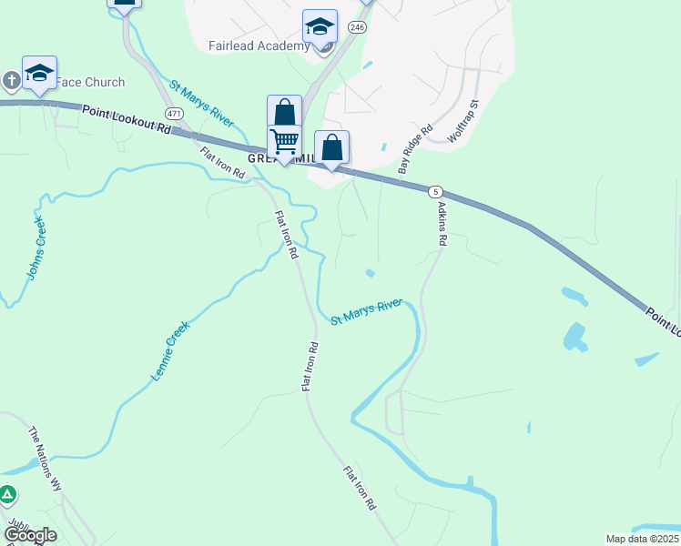 map of restaurants, bars, coffee shops, grocery stores, and more near 20635 Goddard Road in Great Mills