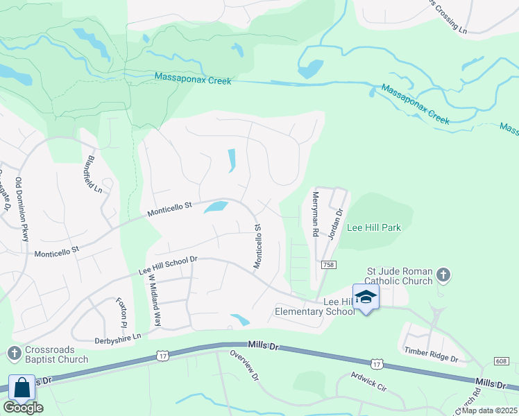 map of restaurants, bars, coffee shops, grocery stores, and more near 4002 Fountain Bridge Court in Fredericksburg