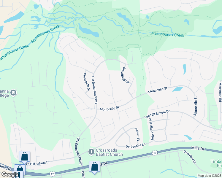 map of restaurants, bars, coffee shops, grocery stores, and more near 9912 Avalon Way in Fredericksburg