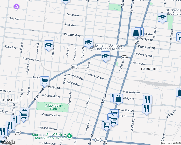 map of restaurants, bars, coffee shops, grocery stores, and more near 2327 West Burnett Avenue in Louisville