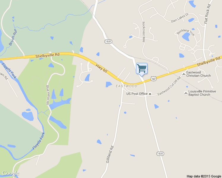 map of restaurants, bars, coffee shops, grocery stores, and more near 16000 Shelbyville Road in Louisville