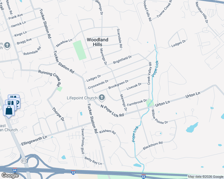 map of restaurants, bars, coffee shops, grocery stores, and more near 12227 Brookgreen Drive in Louisville