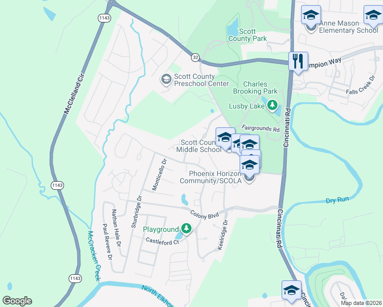 map of restaurants, bars, coffee shops, grocery stores, and more near 127 Cumberland Drive in Georgetown