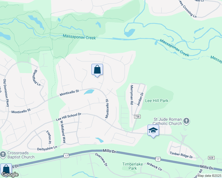 map of restaurants, bars, coffee shops, grocery stores, and more near 4001 Fountain Bridge Court in Fredericksburg