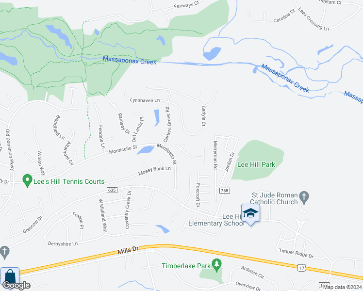 map of restaurants, bars, coffee shops, grocery stores, and more near 4001 Fountain Bridge Court in Fredericksburg