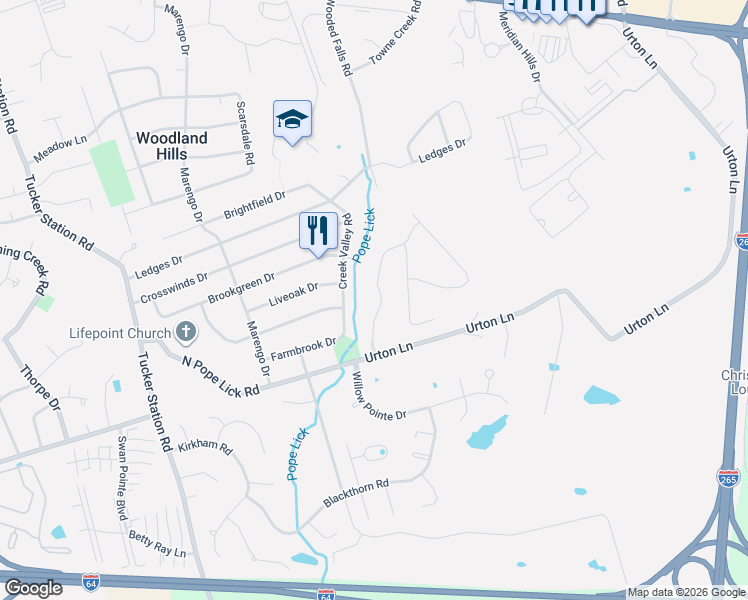 map of restaurants, bars, coffee shops, grocery stores, and more near 809 Creek Valley Road in Louisville