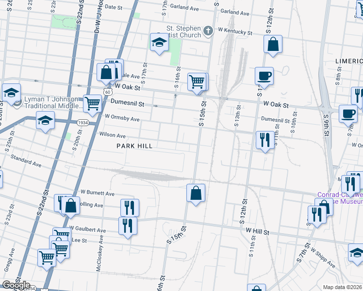 map of restaurants, bars, coffee shops, grocery stores, and more near 1533 Wilson Avenue in Louisville