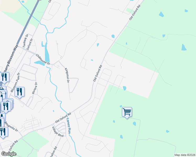 map of restaurants, bars, coffee shops, grocery stores, and more near 827 Old Oxford Road in Georgetown