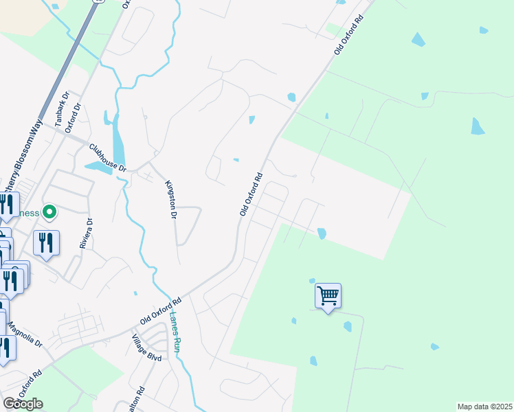 map of restaurants, bars, coffee shops, grocery stores, and more near 827 Old Oxford Road in Georgetown
