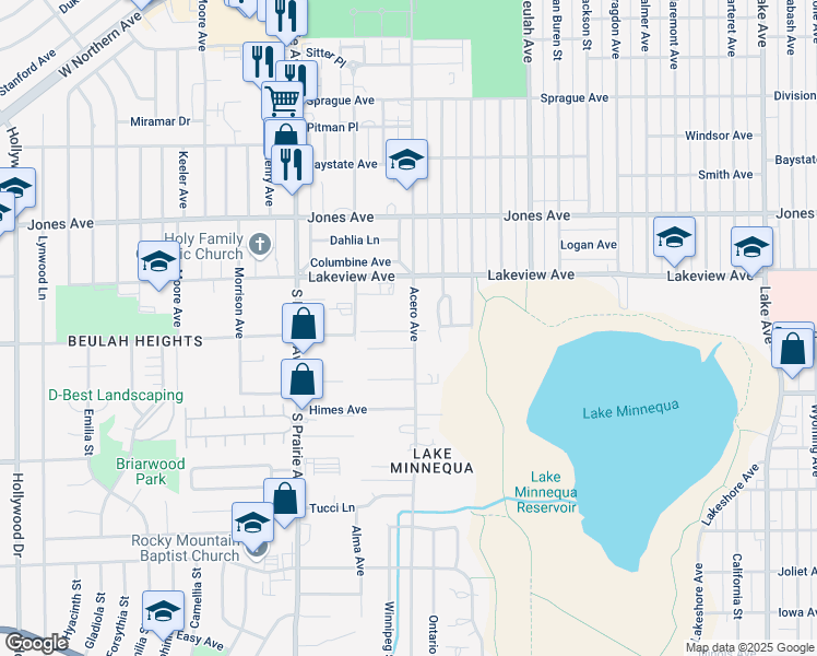 map of restaurants, bars, coffee shops, grocery stores, and more near 2027 Acero Avenue in Pueblo