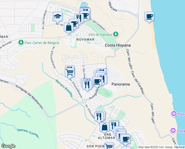 map of restaurants, bars, coffee shops, grocery stores, and more near 312 Calle Orden del Corintio in Monte Faro
