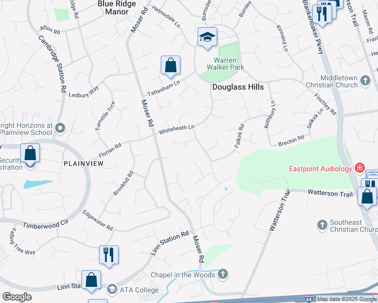 map of restaurants, bars, coffee shops, grocery stores, and more near 705 Bell Rock Place in Louisville