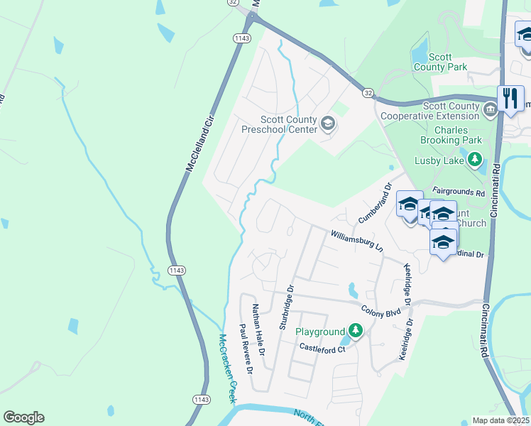 map of restaurants, bars, coffee shops, grocery stores, and more near 315 Williamsburg Lane in Georgetown