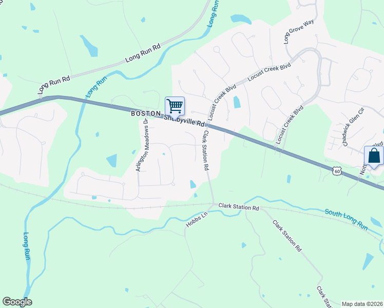 map of restaurants, bars, coffee shops, grocery stores, and more near 18004 Duckleigh Lane in Louisville