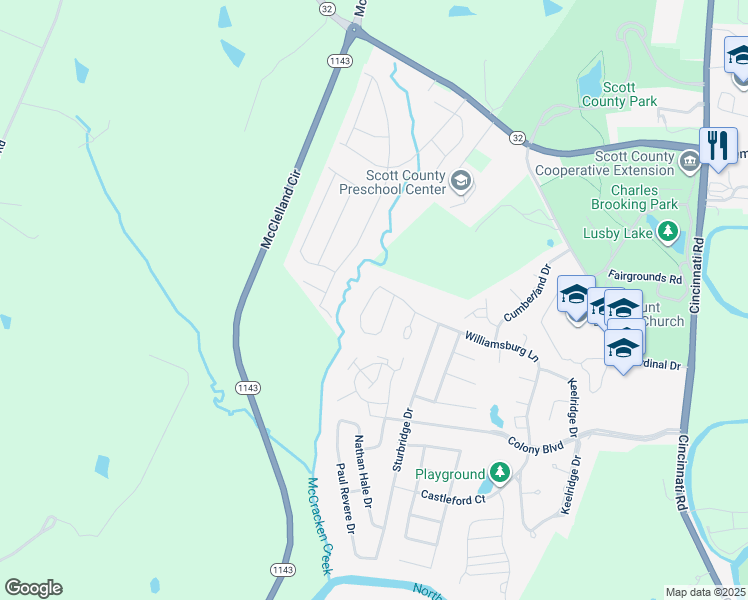 map of restaurants, bars, coffee shops, grocery stores, and more near 315 Williamsburg Lane in Georgetown