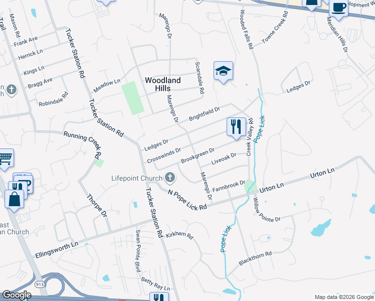 map of restaurants, bars, coffee shops, grocery stores, and more near 12227 Brookgreen Drive in Louisville