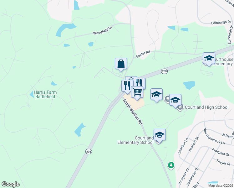 map of restaurants, bars, coffee shops, grocery stores, and more near 9770 Courthouse Road in Spotsylvania Courthouse