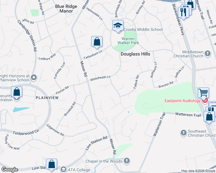 map of restaurants, bars, coffee shops, grocery stores, and more near 705 Bell Rock Place in Louisville
